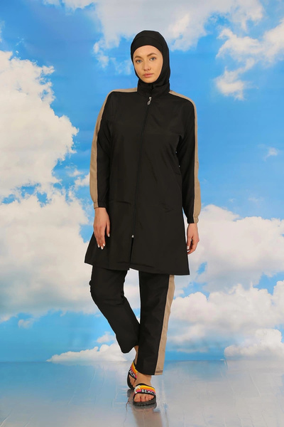 alfa expres Clothing Women's Full Hijab Swimsuit with Pants and Sleeves with Stripe Black