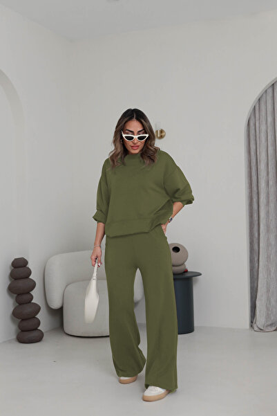 YAKAMEL طقم رياضي نسائي من قطعتين بأكمام طويلة وساق واسعة من قماش المودال