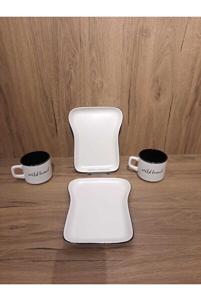 Keramika Breakfast Set for 2 Persons 4 Pieces Toast Plate and Teacup