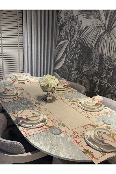 Heriya Keten 6’lı Karina Desen 6 Amerikan Servis & 1 Runner – 6 Peçete