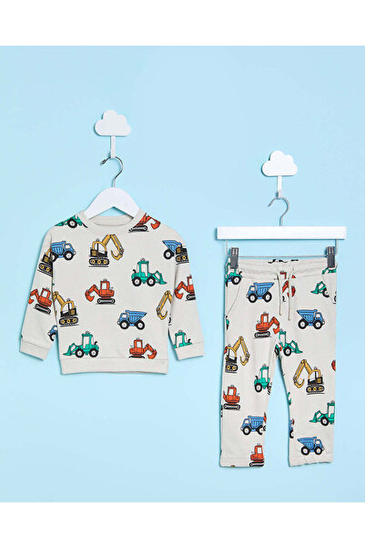 REDTAG بدلة جري مطبوع باللون الكريمي للأولاد الرضع (قطعتان)