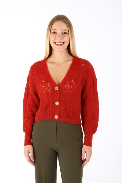 ribana Women's Knitted Button Detailed Short Knitwear Cardigan