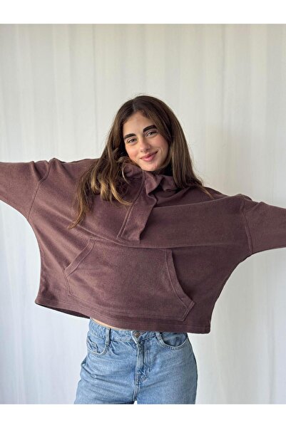 Retrobird Towel Fabric Oversized Hooded Sweatshirt Women's Plum