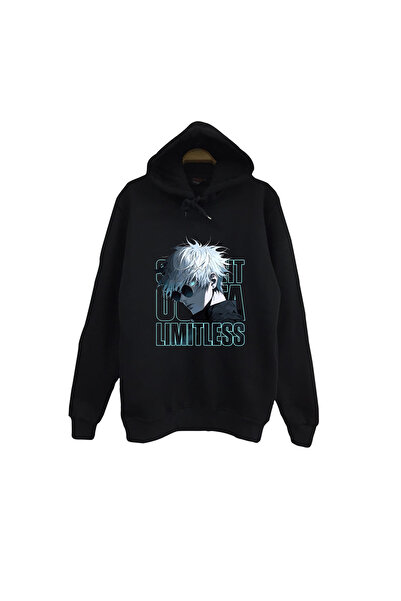 fame-stoned Jujutsu Kaisen Satoru Gojo Anime Printed Unisex 100% Cotton Hooded Black Sweatshirt