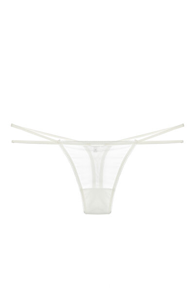 SWEETKORSE 3-Piece Double String Transparent Tulle Thong Set – Lace Detailed, Body-Fitting Micro Slip Thong