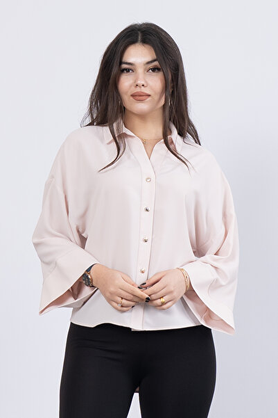 MissVina Batwing Sleeve Back Seam Pleated Shirt 7992