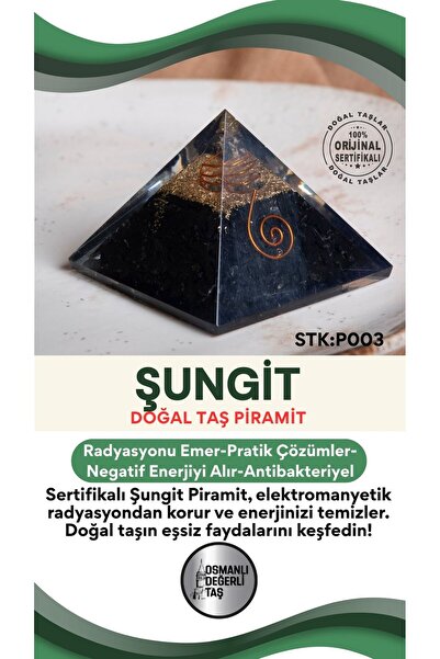 OSMANLI DEĞERLİ TAŞ Sertifikalı Şungit Doğal Taş Piramit P003