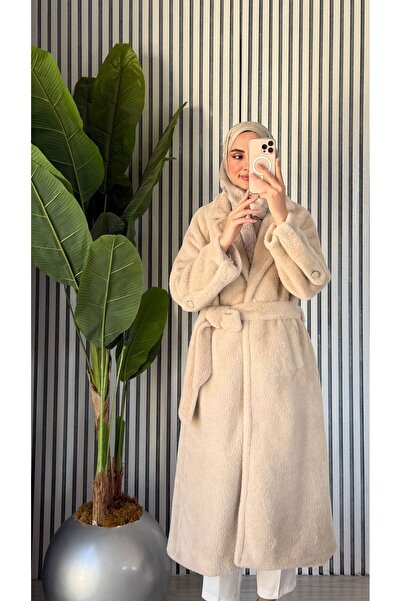 Molly Nelly Γυναικείο μαλακό μακρύ παλτό από τρίχες Angora