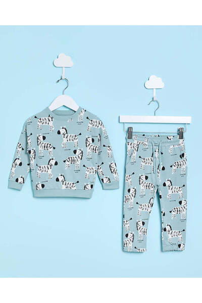 REDTAG بدلة جري مطبوع باللون الأخضر للأولاد الرضع (قطعتان)