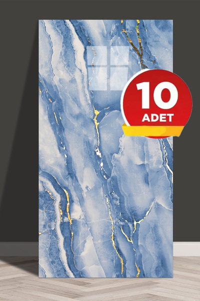 Bien Home 10 Adet, 30x60 Cm Mavi Damar Mermer Desenli Kendinden Yapışkanlı Du...