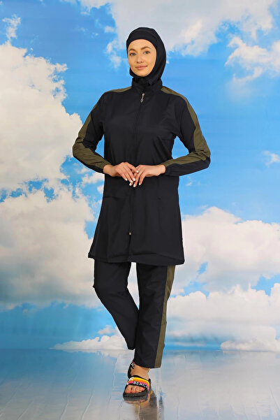 alfa expres Clothing Women's Full Hijab Swimsuit with Pants and Sleeves with Stripe Navy Blue