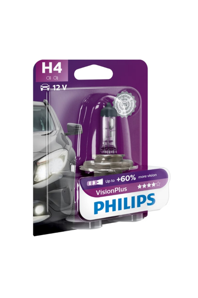 Philips Car halogen headlight bulb H4 Vision Plus, +60%, 12V, 55W, 1 pc.