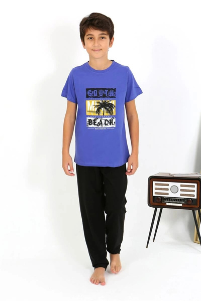 alfa expres Clothing Male Child Short-Sleeve Combed Cotton Pajama Sets Cobalt