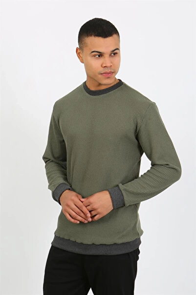 alfa expres Clothing Men's Long Sleeve Cuffed Leg Combed Cotton Pajama Set Khaki