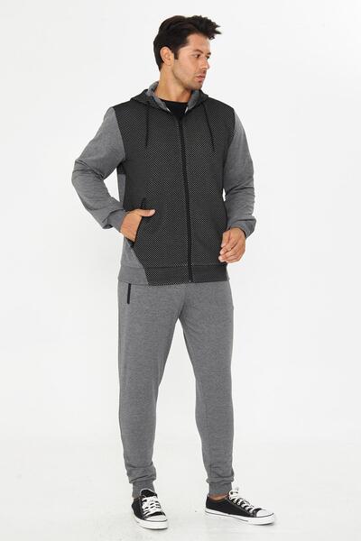 TRENDHİLL Men's Full Zip Hooded Tracksuit Set Anthracite M. 5816-A