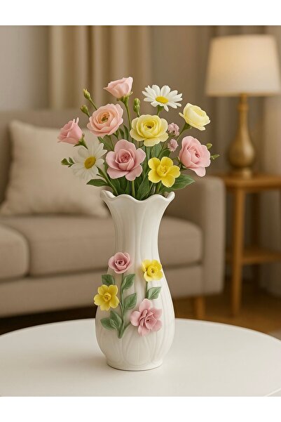 Handmade El YAPIMI DEKORATİF ÇİÇEK KABARTMALI VAZO