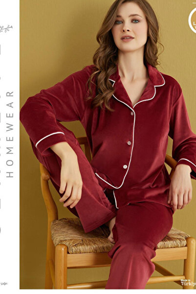 Bordomix Çağrı New Season Women's Winter Front Buttoned Velvet Oversized Pajama Set