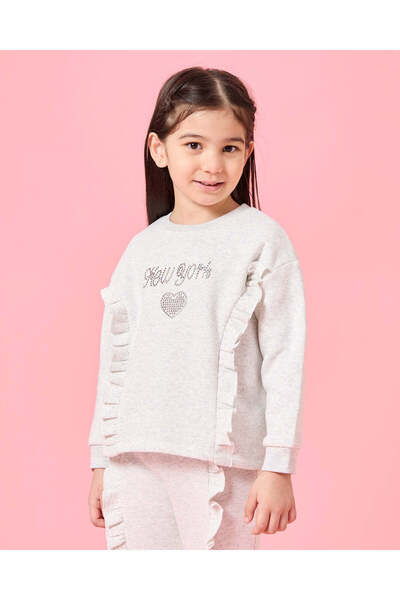 REDTAG طقم بنطال رياضي مزخرف باللون الرمادي للبنات (قطعتين)