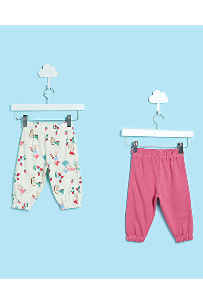 REDTAG بنطال رياضي وردي باهت سادة وبنطال رياضي أبيض مطبوع بالكامل - طقم من قط...