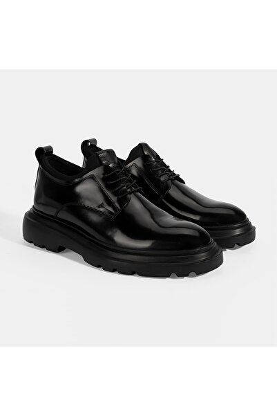 Desa Men's Black Lace-Up Patent Leather Casual Shoes