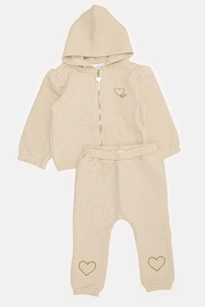 REDTAG Infant Girls Ivory Hooded Jogging Suit (2 Piece)