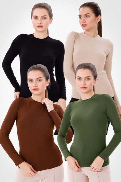 Yade Fashion Uzun Kol Bisiklet Yaka Body 4'lü Set