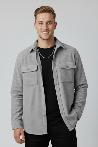 DeepSEA Ανδρικό πουκάμισο από γκρι ελαστικό ύφασμα βελούδινο ύφασμα χαλαρή εφαρμογή – Μαλακή υφή, κομψό σχέδιο 2600759