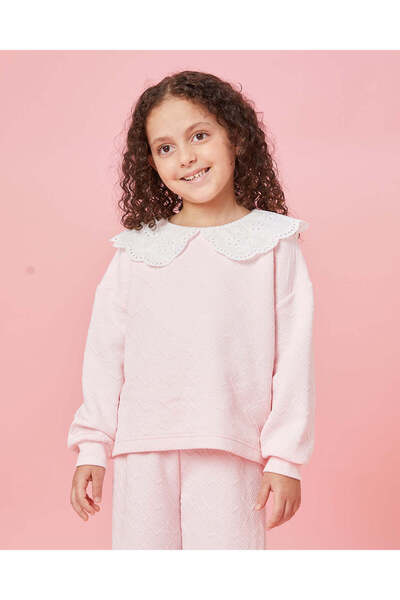 REDTAG طقم بنطال رياضي من الدانتيل والجاكار باللون الوردي للبنات (قطعتين)