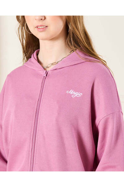 REDTAG طقم ملابس رياضية وردية بغطاء رأس رأس وسحاب للفتيات الكبيرات (قطعتان)