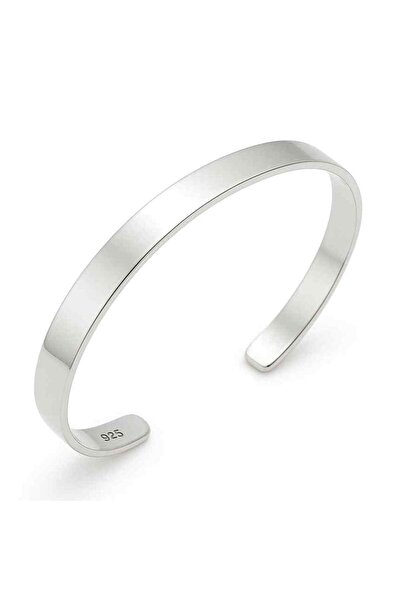 Butik Gümüş Düz Erkek Kelepçe Bilezik