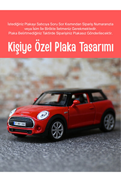bebeym Mini Cooper Metal Çek Bırak Oyuncak Araba - Kişiye Özel Hediye - Kırmızı