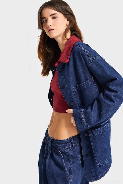 its basic Жіноча темно-синя куртка 1w5-149 з великим коміром, вільним кроєм та особливим дизайном