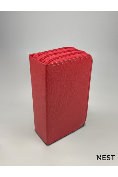 Nest Life Sunii Leather Red Color 3 Zipper Pencil Holder, Pen Case and Wallet