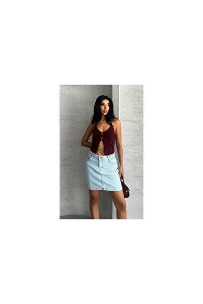 ZDN JEANS Buz Mavi Mini Kot Etek