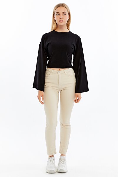 Maison La Femme Women Long Sleeve T-Shirt Round Neck Fit Batwing Sleeve Blouse