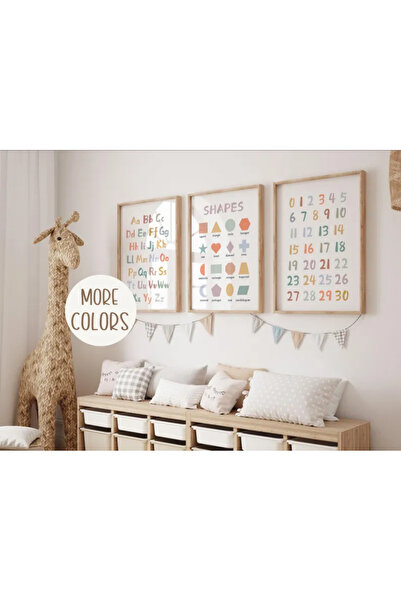 POSTER (ÇERÇEVESİZ) Çocuklar İçin Eğitici İngilizce Seti, 3lü Eğitici Seti