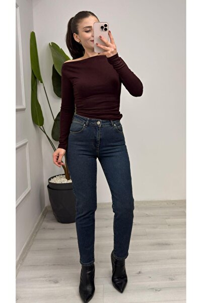 TUNAM BUTİK 44107 جينز موم فيت بلون أزرق داكن