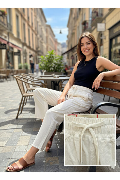 katalya High Waist Elastic Textured Jogger Pants – Beige