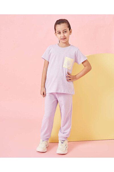 REDTAG طقم بنطال رياضي مطبوع باللون البنفسجي للبنات (قطعتين)