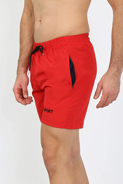 alfa expres Clothing Men's Zipper Pocket Swim Shorts Red
