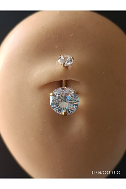 AyçaSilver Gold rengi alt ve üstü zirkon taşlı üstün kaliteli Göbek piercing