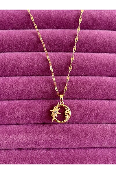 Bİ BONCUK 925 Ayar Gümüş Hilal ve Güneş Kolye Zirkon Taşlı Zarif Hediye Kutul...