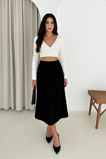 DONNA LISSA Women's Pieced Long Suede Skirt