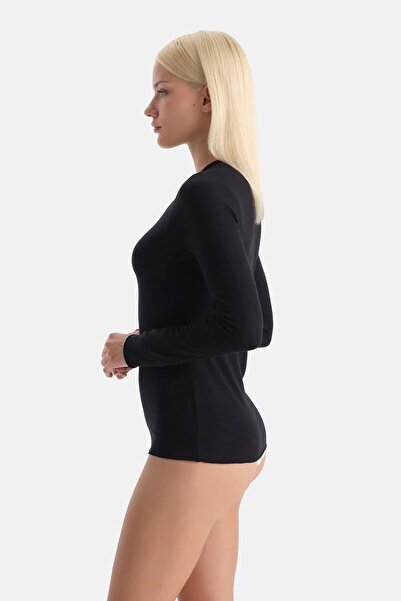 Dagi Black Modal Cashmere Crew Neck Long Sleeve Top