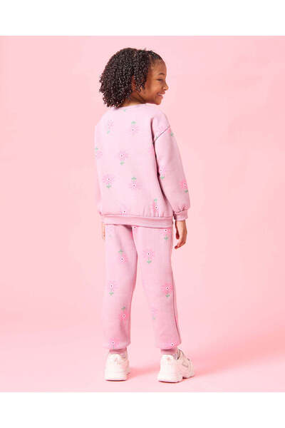 REDTAG طقم بنطال رياضي مطبوع باللون البنفسجي للبنات (قطعتين)