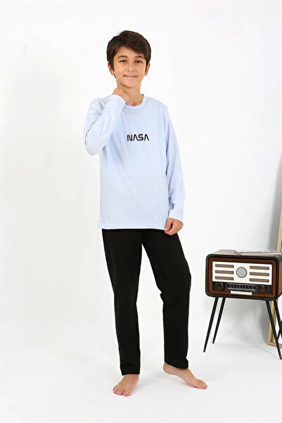 alfa expres Clothing Boys' Long Sleeve Combed Cotton Pajama Set Ice Blue