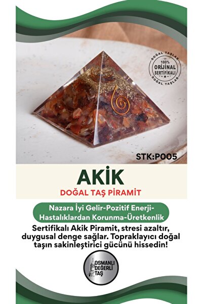 OSMANLI DEĞERLİ TAŞ Sertifikalı Akik Doğal Taş Piramit No:1 P005