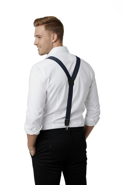 DeepSEA Унисекс тъмносин кожен разтеглив гумен регулируем метален клипс за закачалка за панталони 2602025