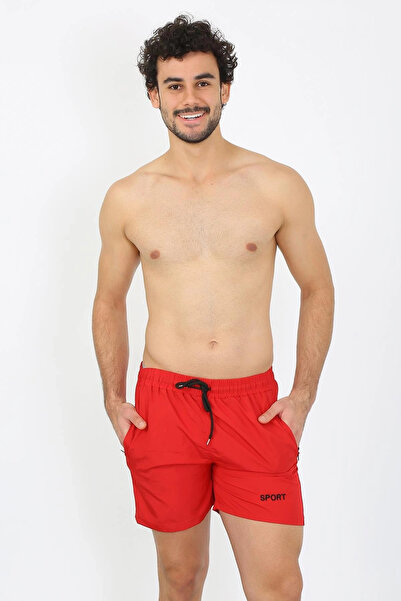 alfa expres Clothing Men's Zipper Pocket Swim Shorts Red