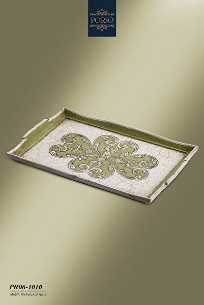 Sezzatini İtalyan Motifli Yeşil Krem Handmade El Oyma Ve Boyama 26*38 cm Gül Ağacı Ahşap Tepsi